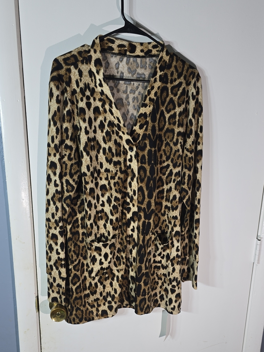 Leopard Print Longline Blazer Jacket - Black/Tan